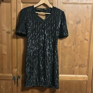 Black Sequin Evening Dress, Little Black Dress; size Large
